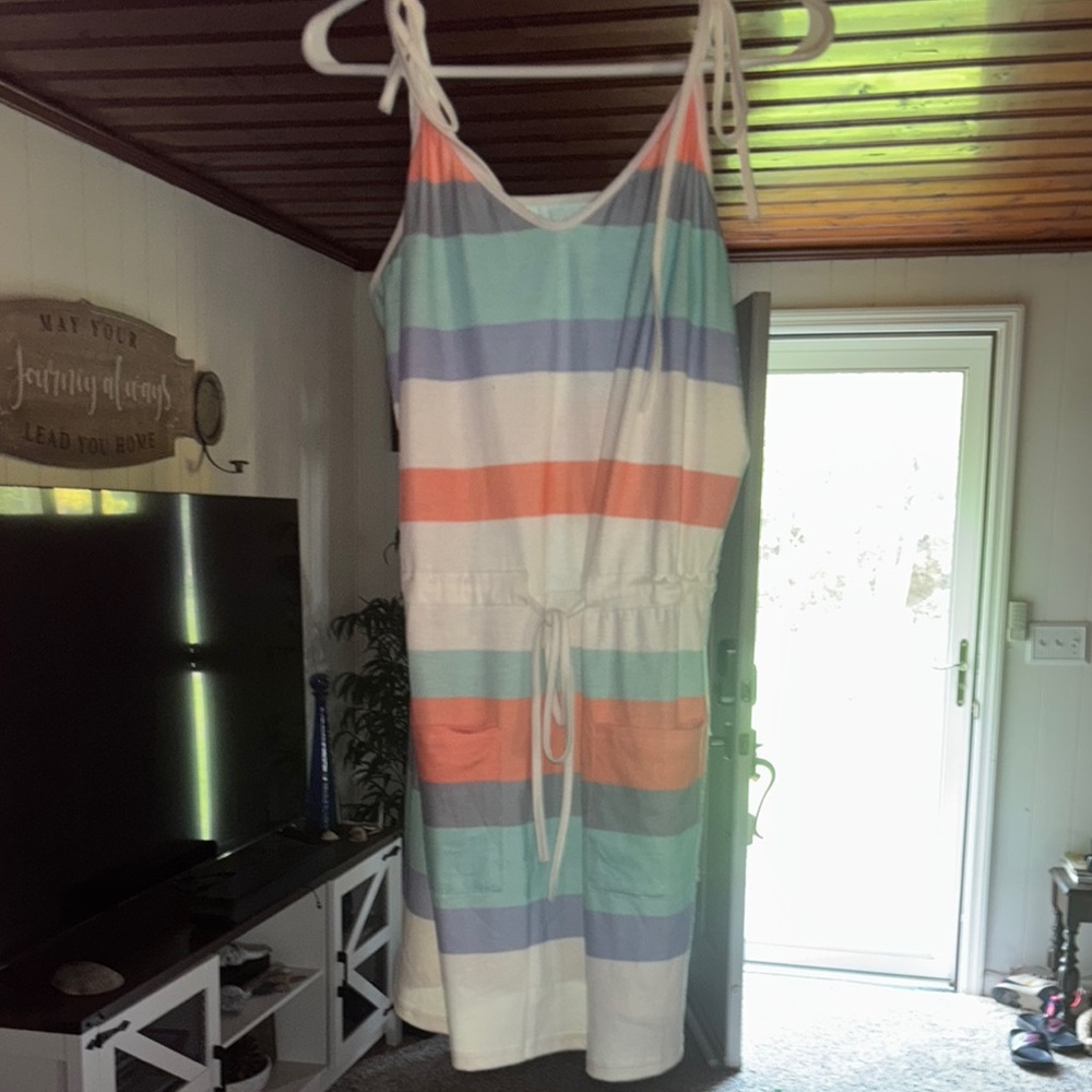 Blue and Orange Striped Dress with Classic Cut